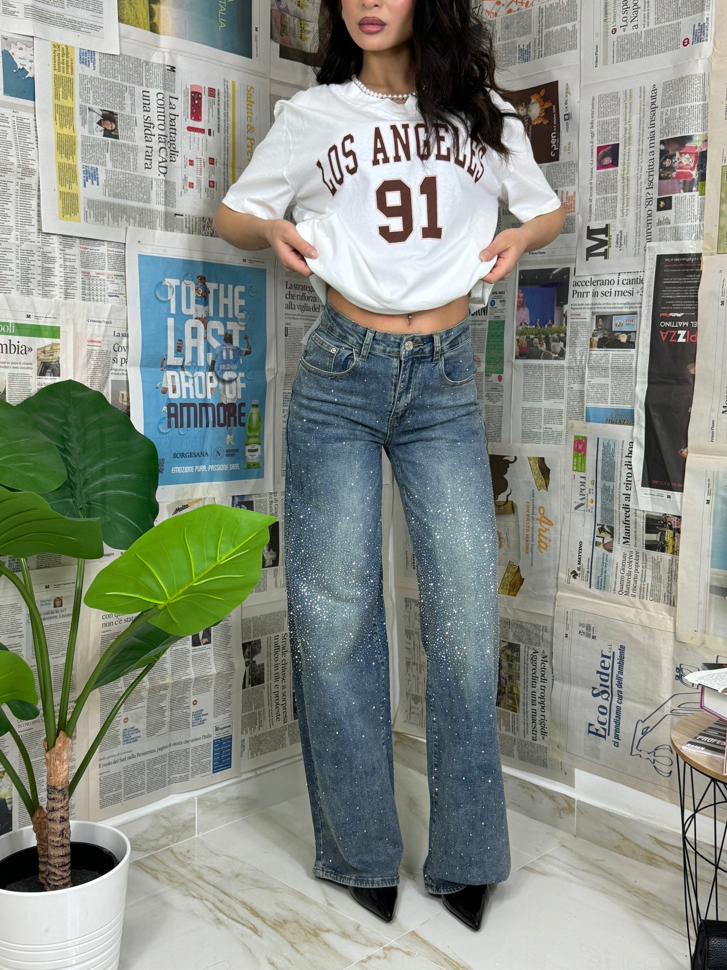 Jeans ballon brillantinato